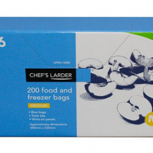 Chefs Larder 200 Medium Blue Food & Freezer Bags (Approx 355mm x 225mm)