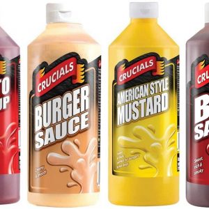 Crucials Sauce Teatime Favourites - 4 x 500ml Bottles (Tomato Kechup, Burger Sauce, American Style Mustard & BBQ Sauce)