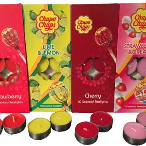 Chupa Chups Strawberry,Strawberry & Cream,Lemon & Lime,Cherry Scented Tealights(4 packs of 10)
